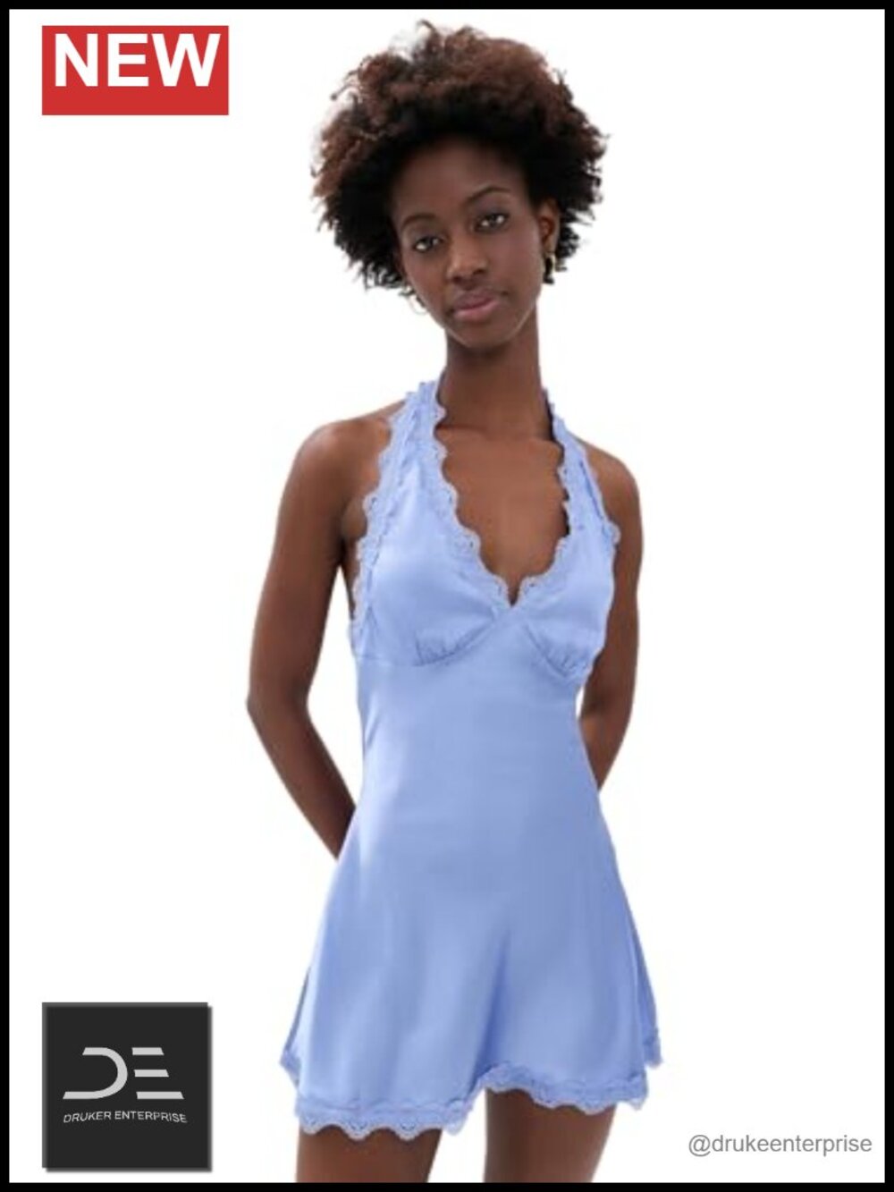 Sleeveless Halter Neck Mini Dress Stretch Satin